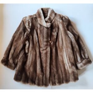 VTG Tissavel Faux Fur Mink Coat Womens L Brown Vintage Swing Jacket USA Made